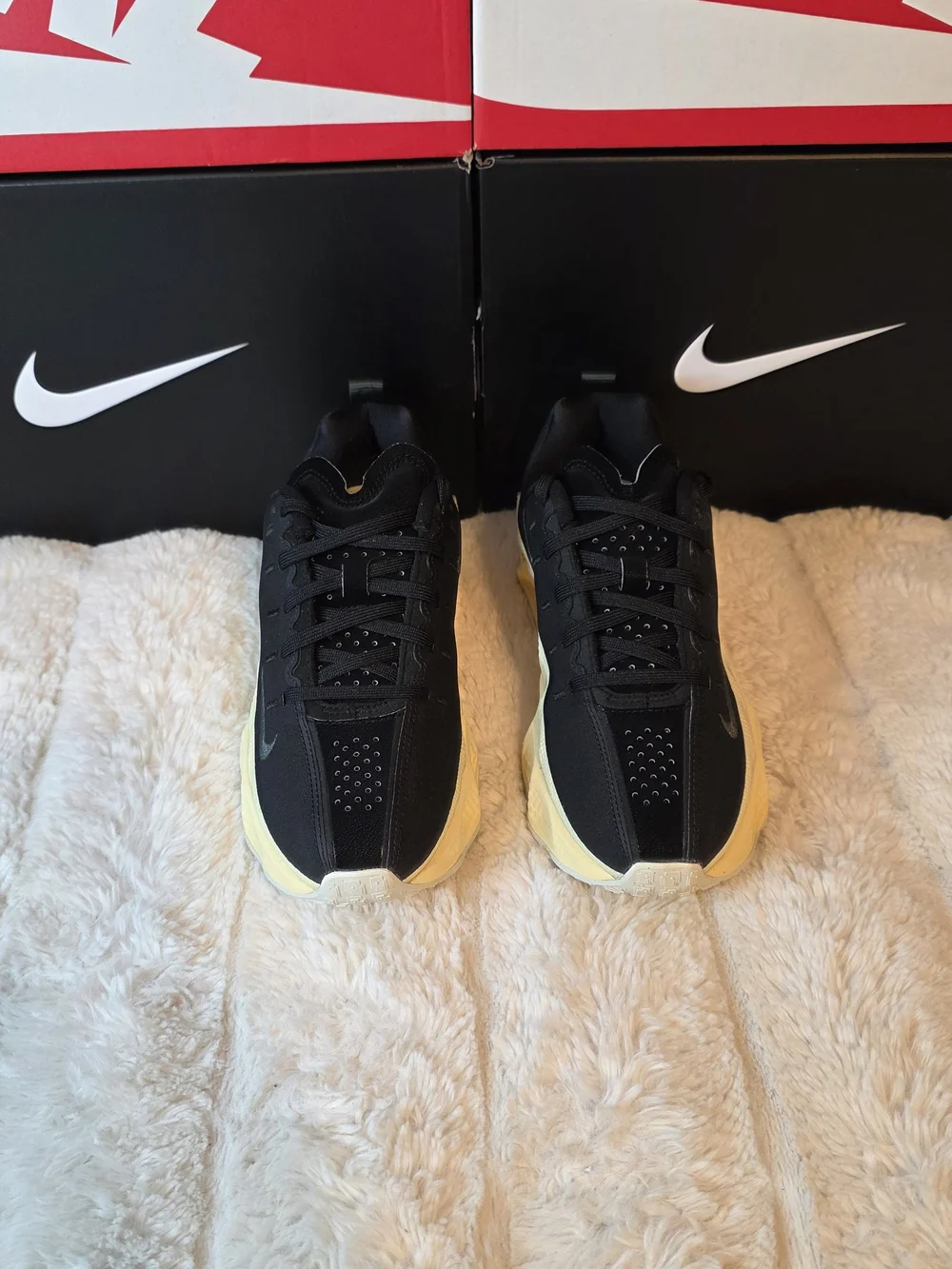 Nike Black Sneakers with Pale Yellow Platform Soles